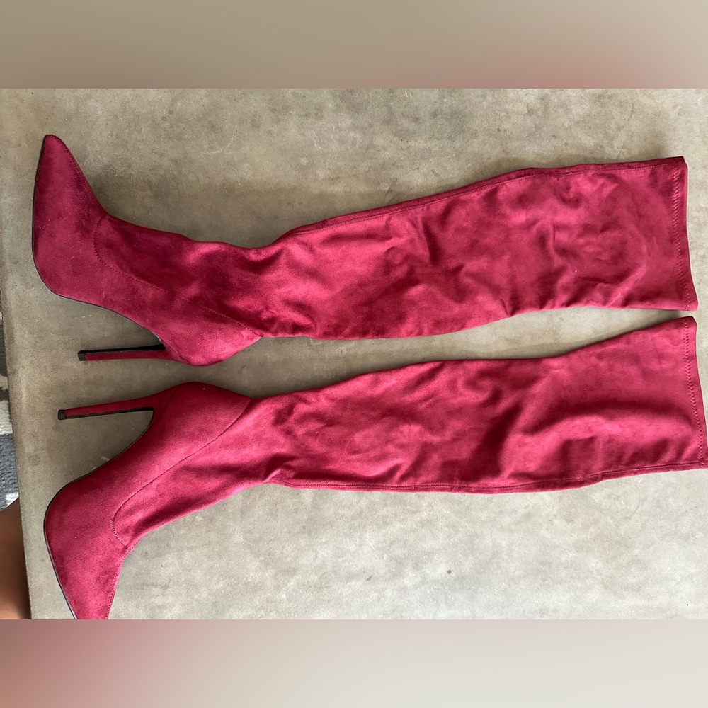 NEW Elegant Burgundy suede Women's over the knee stiletto Boots 35.5